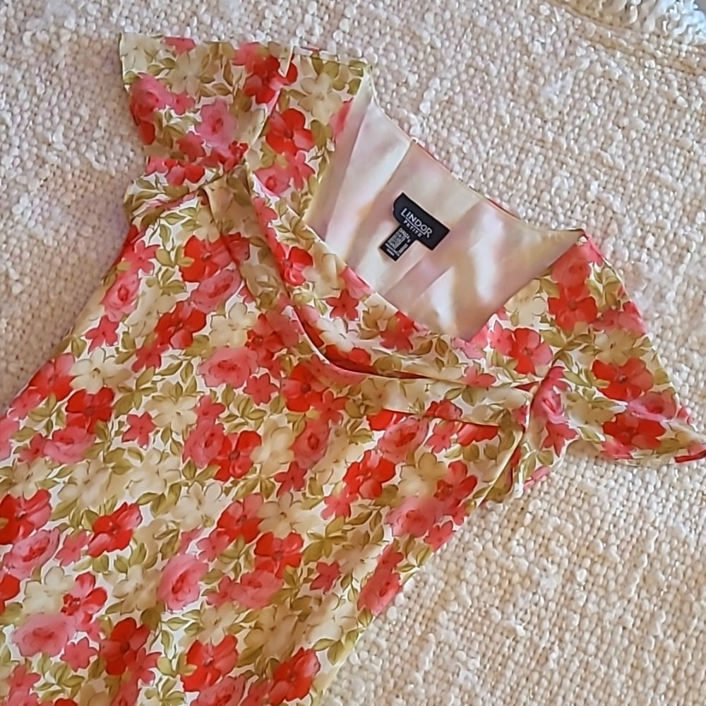 Vintage Floral Cowl Square Neck Midi Dress with Cap Sleeves